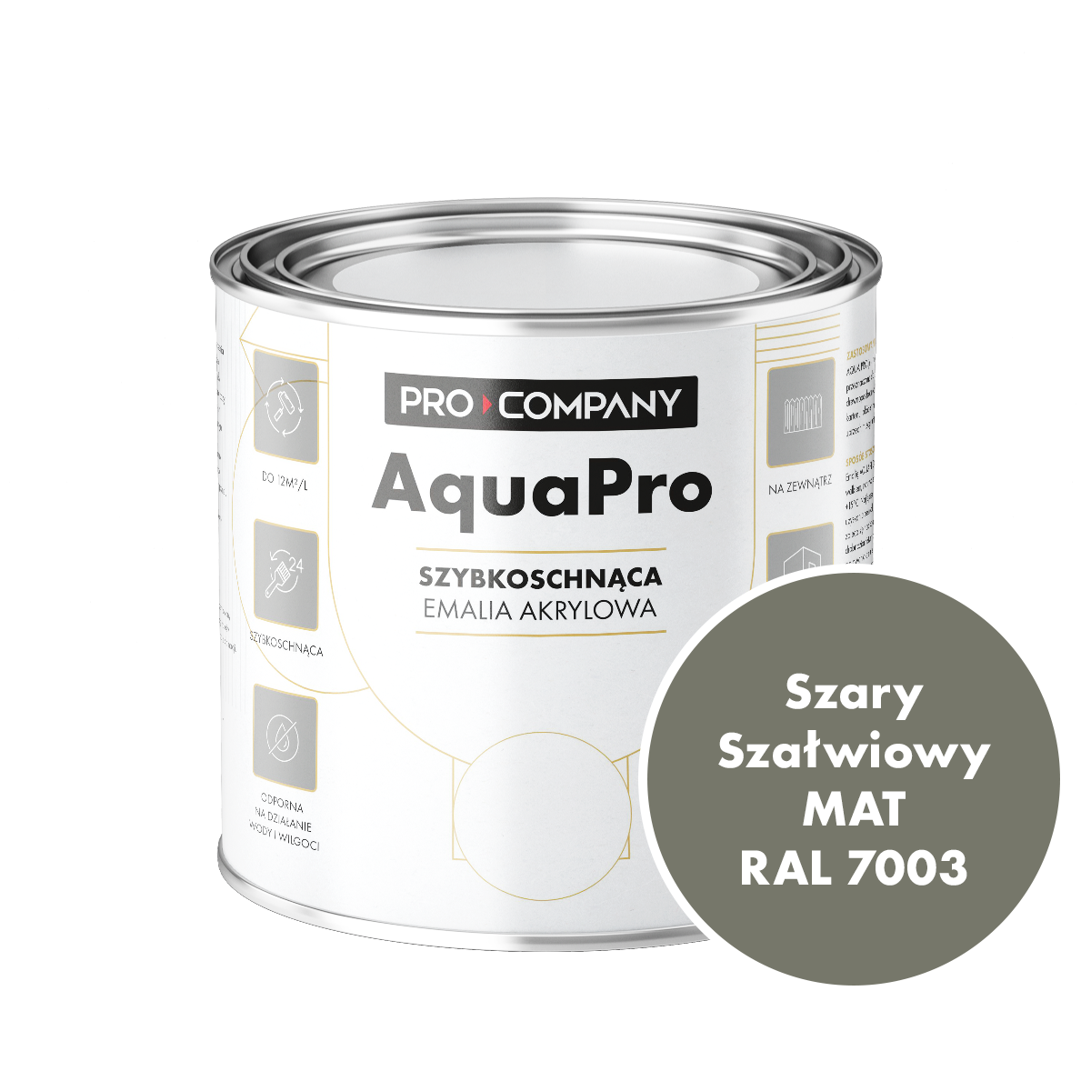 Szybkoschnąca uniwersalna emalia akrylowa Aqua Pro Szary Szałwiowy MAT RAL 7003 0,7L