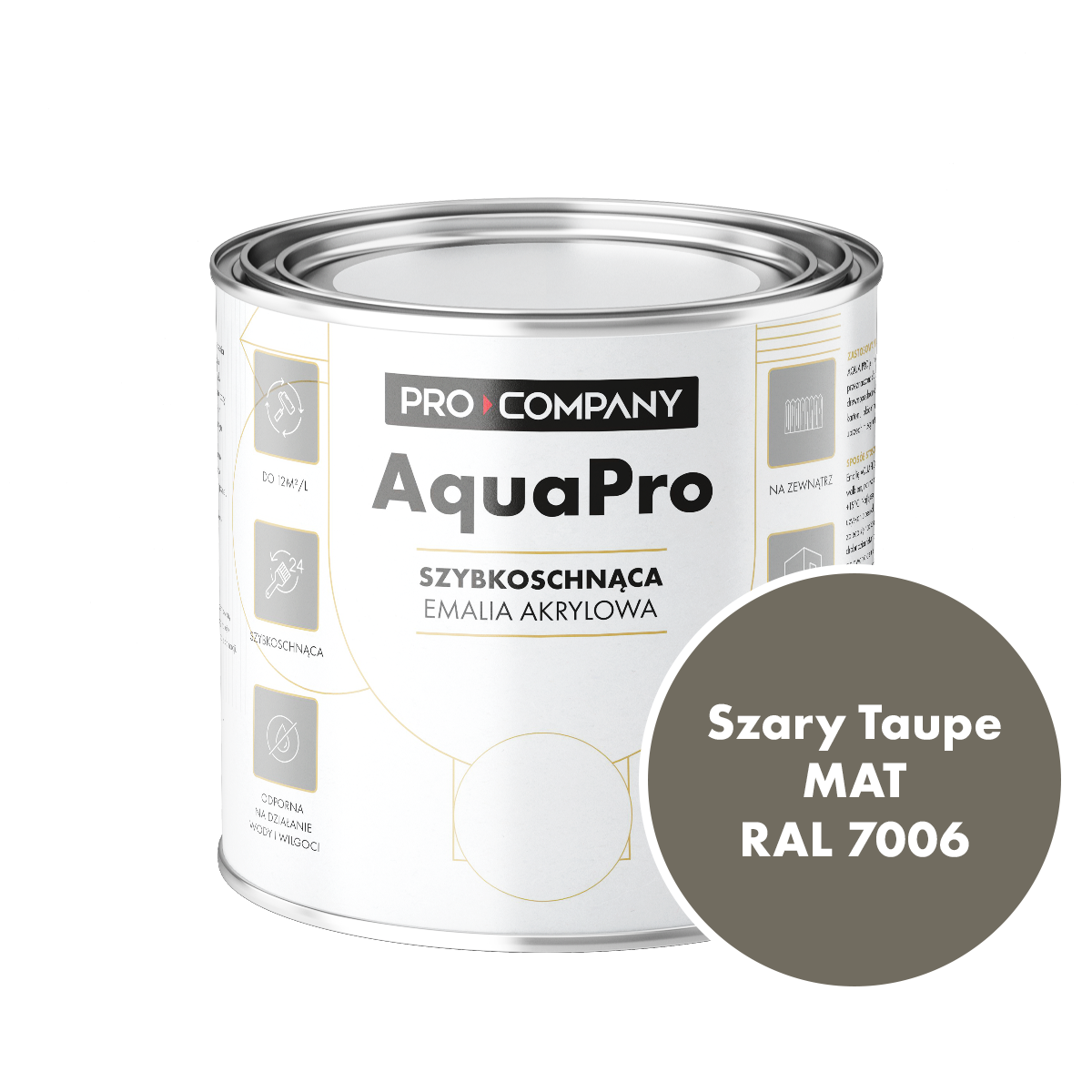 Szybkoschnąca uniwersalna emalia akrylowa Aqua Pro Szary Taupe MAT RAL 7006 0,7L