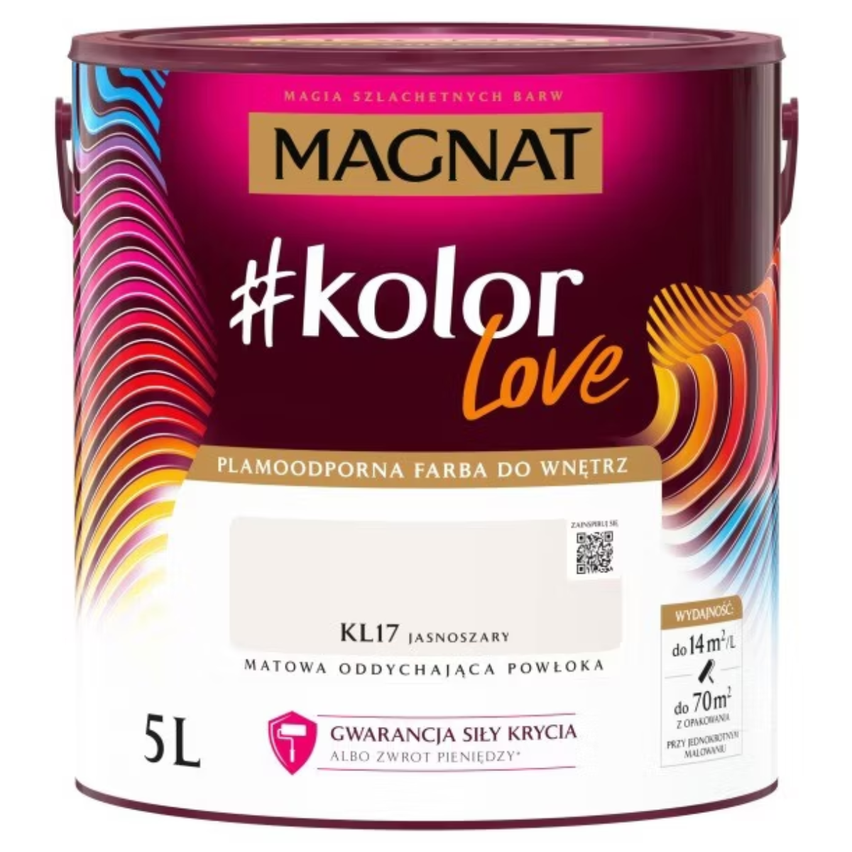 Farba lateksowa plamoodporna Magnat kolorLove jasnoszary KL17 5L