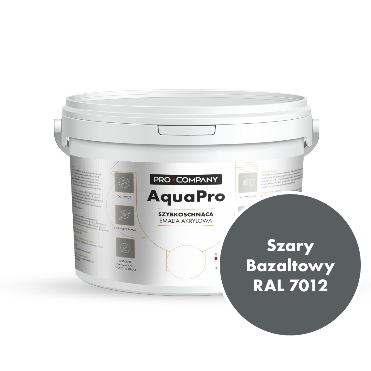 Szybkoschnąca uniwersalna emalia akrylowa Aqua Pro Szary Bazaltowy RAL 7012 3L