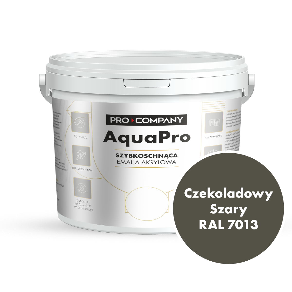 Szybkoschnąca uniwersalna emalia akrylowa Aqua Pro Czekoladowy Szary RAL 7013 4,5L
