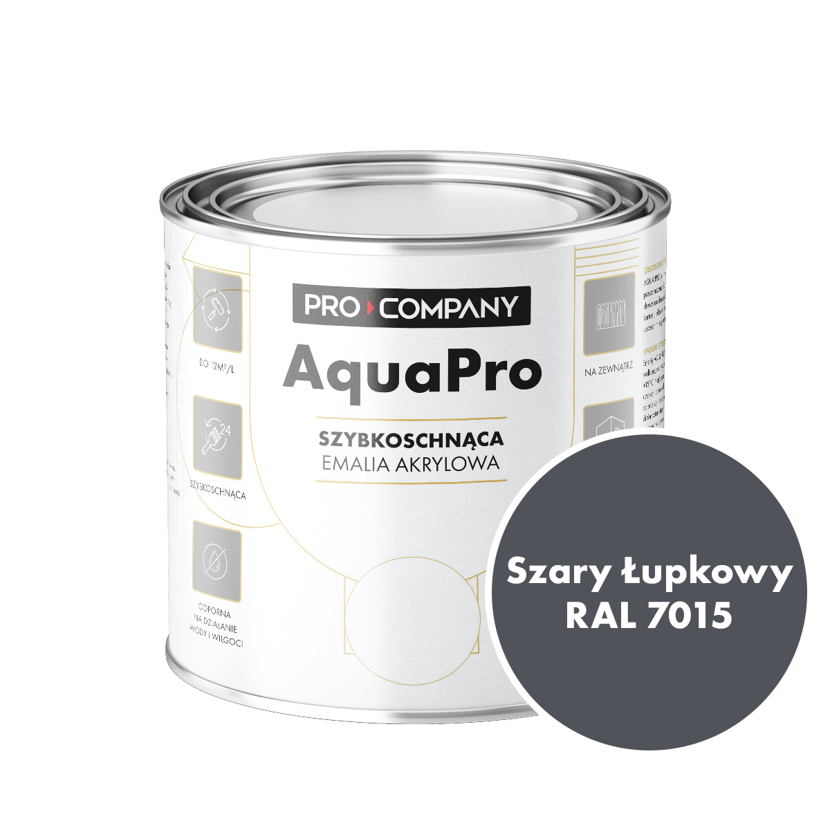 Szybkoschnąca uniwersalna emalia akrylowa Aqua Pro Szary Łupkowy RAL 7015 0,7L