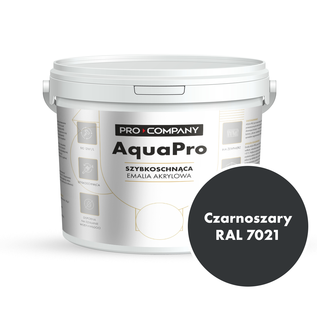 Szybkoschnąca uniwersalna emalia akrylowa Aqua Pro Czarnoszary RAL 7021 4,5L