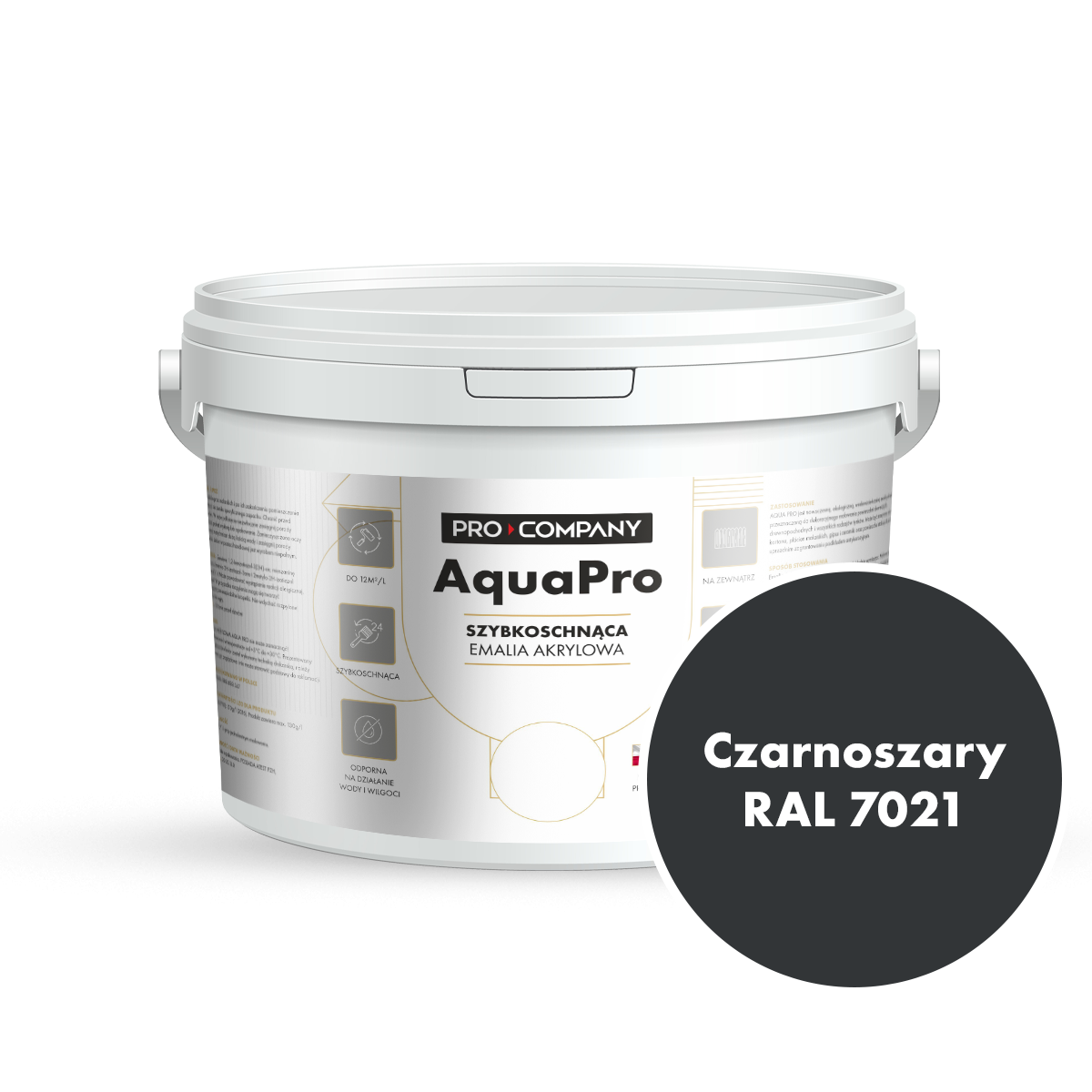 Szybkoschnąca uniwersalna emalia akrylowa Aqua Pro Czarnoszary RAL 7021 2,7L