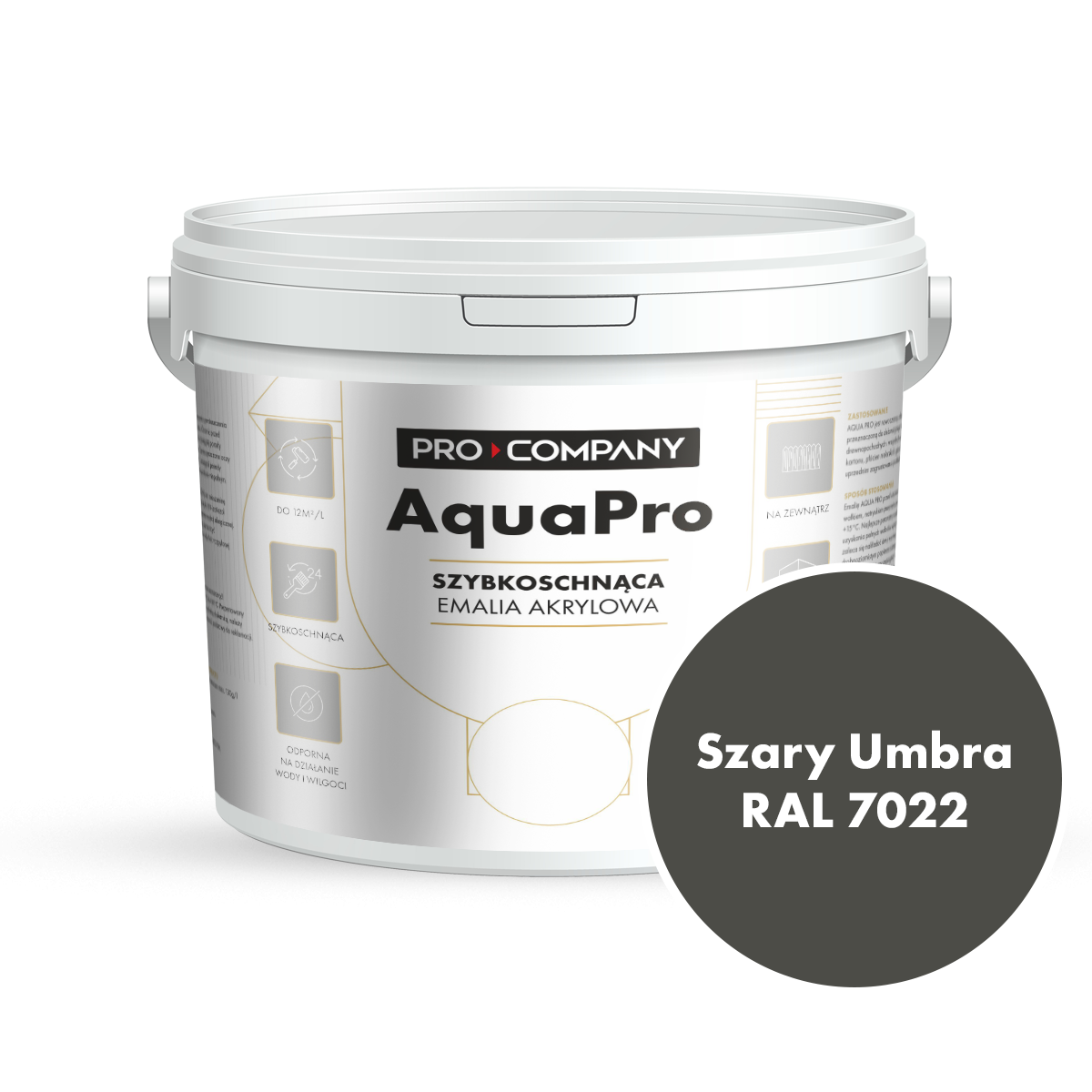 Szybkoschnąca uniwersalna emalia akrylowa Aqua Pro Szary Umbra RAL 7022 4,5L
