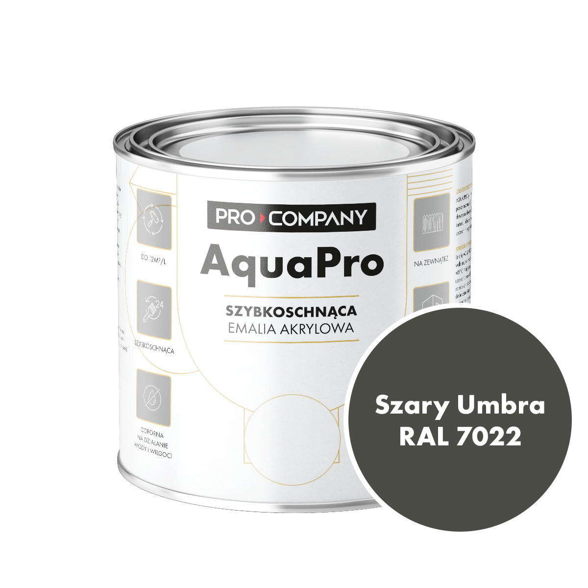 Szybkoschnąca uniwersalna emalia akrylowa Aqua Pro Szary Umbra RAL 7022 0,7L