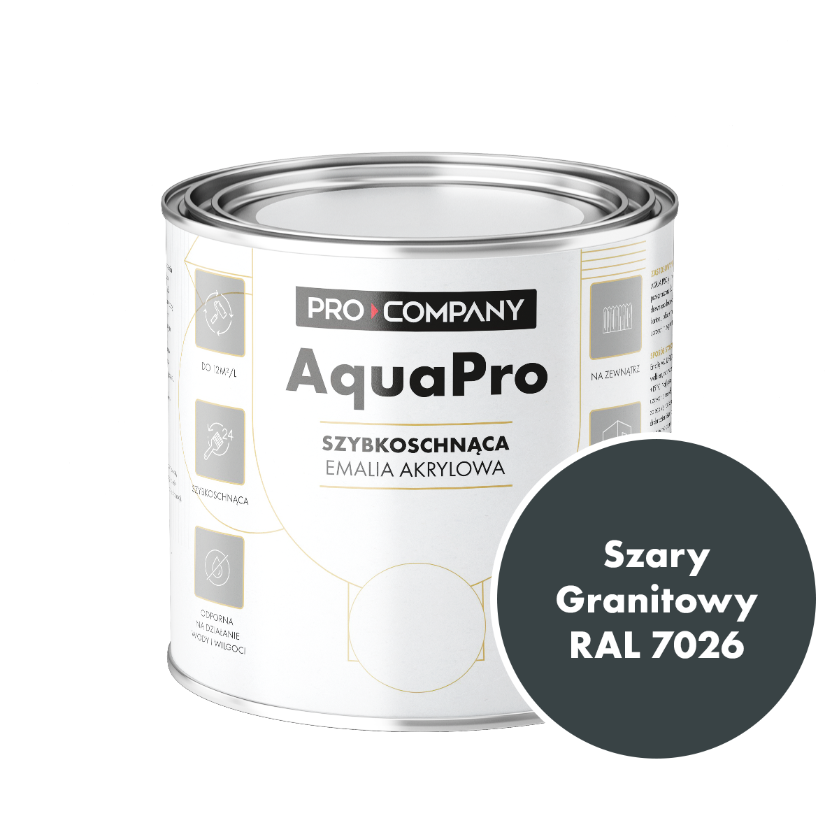 Szybkoschnąca uniwersalna emalia akrylowa Aqua Pro Szary Granitowy RAL 7026 0,7L
