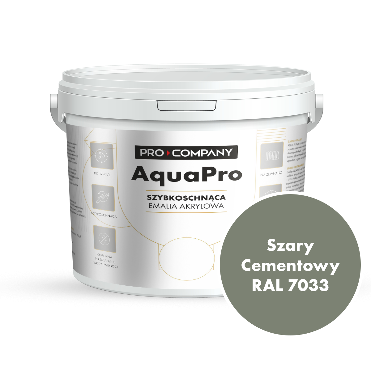 Szybkoschnąca uniwersalna emalia akrylowa Aqua Pro Szary Cementowy RAL 7033 10L