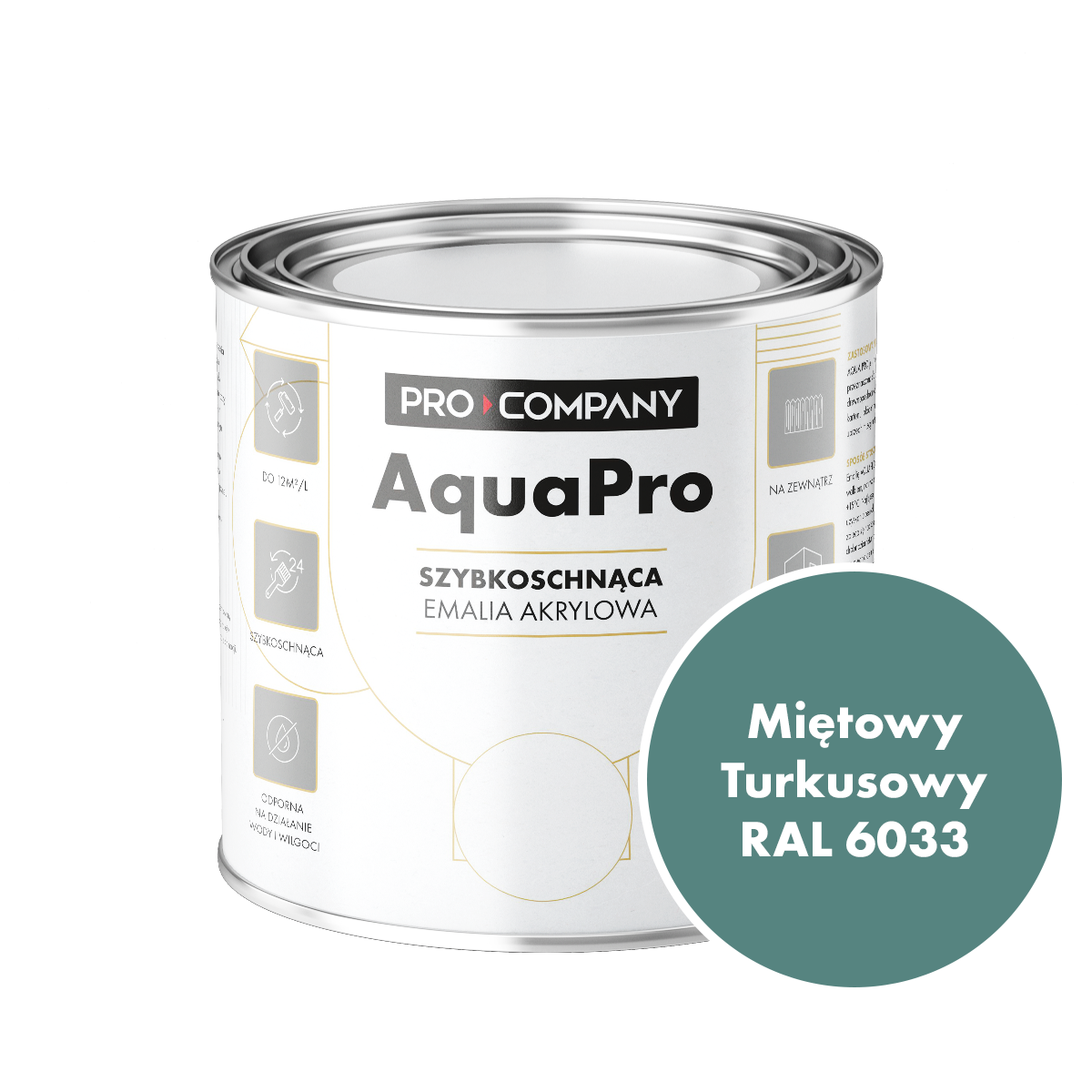 Szybkoschnąca uniwersalna emalia akrylowa Aqua Pro Miętowy Turkusowy RAL 6033 0,7L