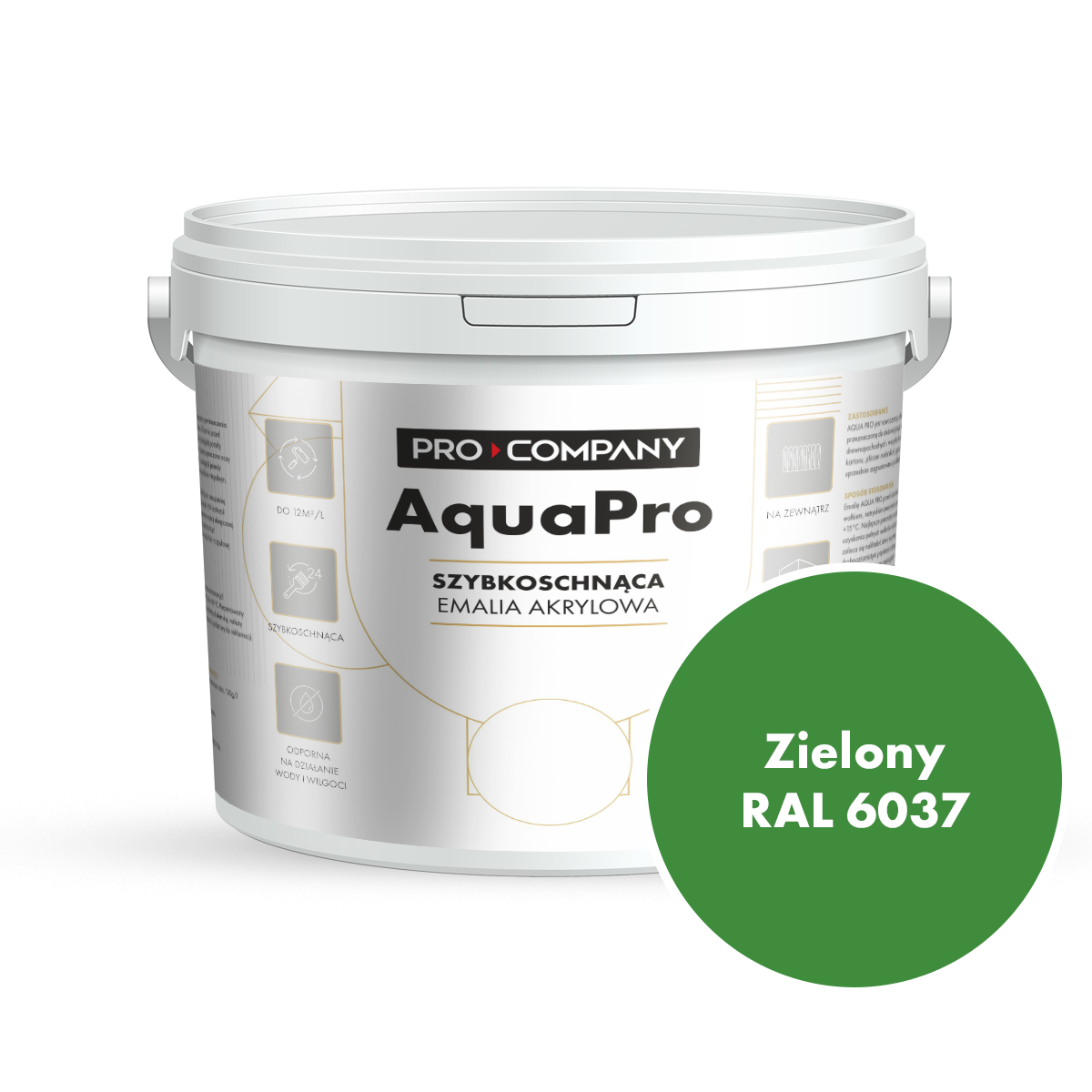 Szybkoschnąca uniwersalna emalia akrylowa Aqua Pro Zielony RAL 6037 9L