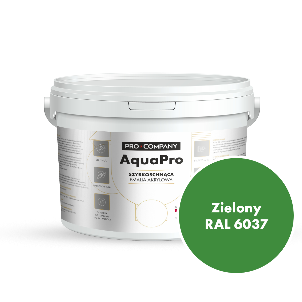 Szybkoschnąca uniwersalna emalia akrylowa Aqua Pro Zielony RAL 6037  2,7L