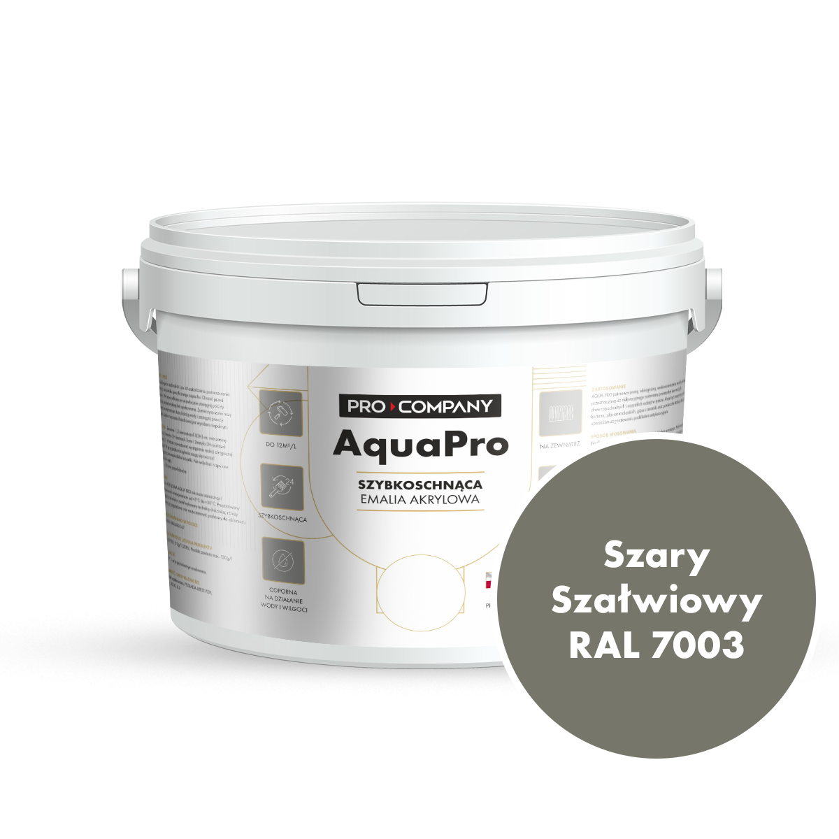 Szybkoschnąca uniwersalna emalia akrylowa Aqua Pro Szary Szałwiowy RAL 7003 2,7L