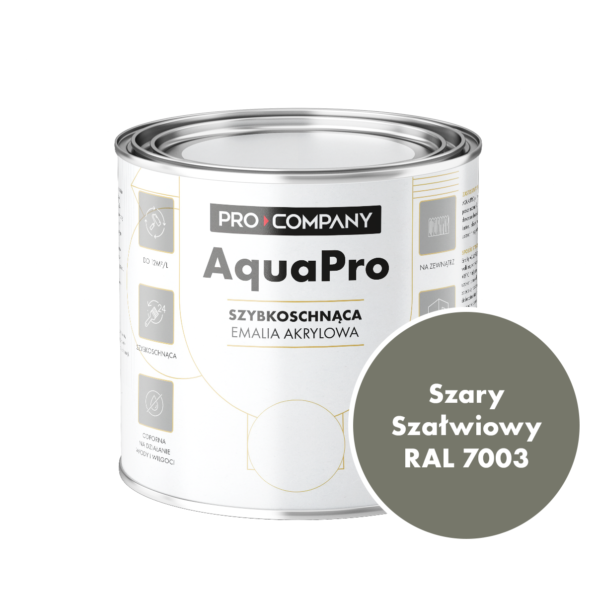 Szybkoschnąca uniwersalna emalia akrylowa Aqua Pro Szary Szałwiowy RAL 7003 0,7