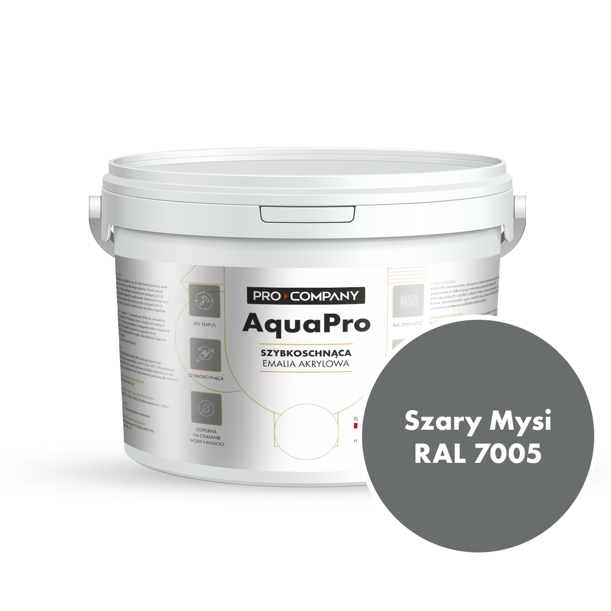 Szybkoschnąca uniwersalna emalia akrylowa Aqua Pro Szary Mysi RAL 7005 3L