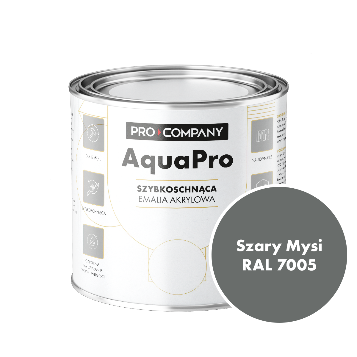 Szybkoschnąca uniwersalna emalia akrylowa Aqua Pro Szary Mysi RAL 7005 0,8L