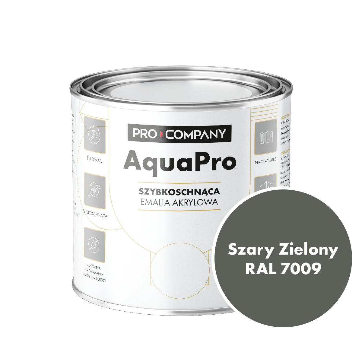 Szybkoschnąca uniwersalna emalia akrylowa Aqua Pro Szary Zielony RAL 7009 0,7L