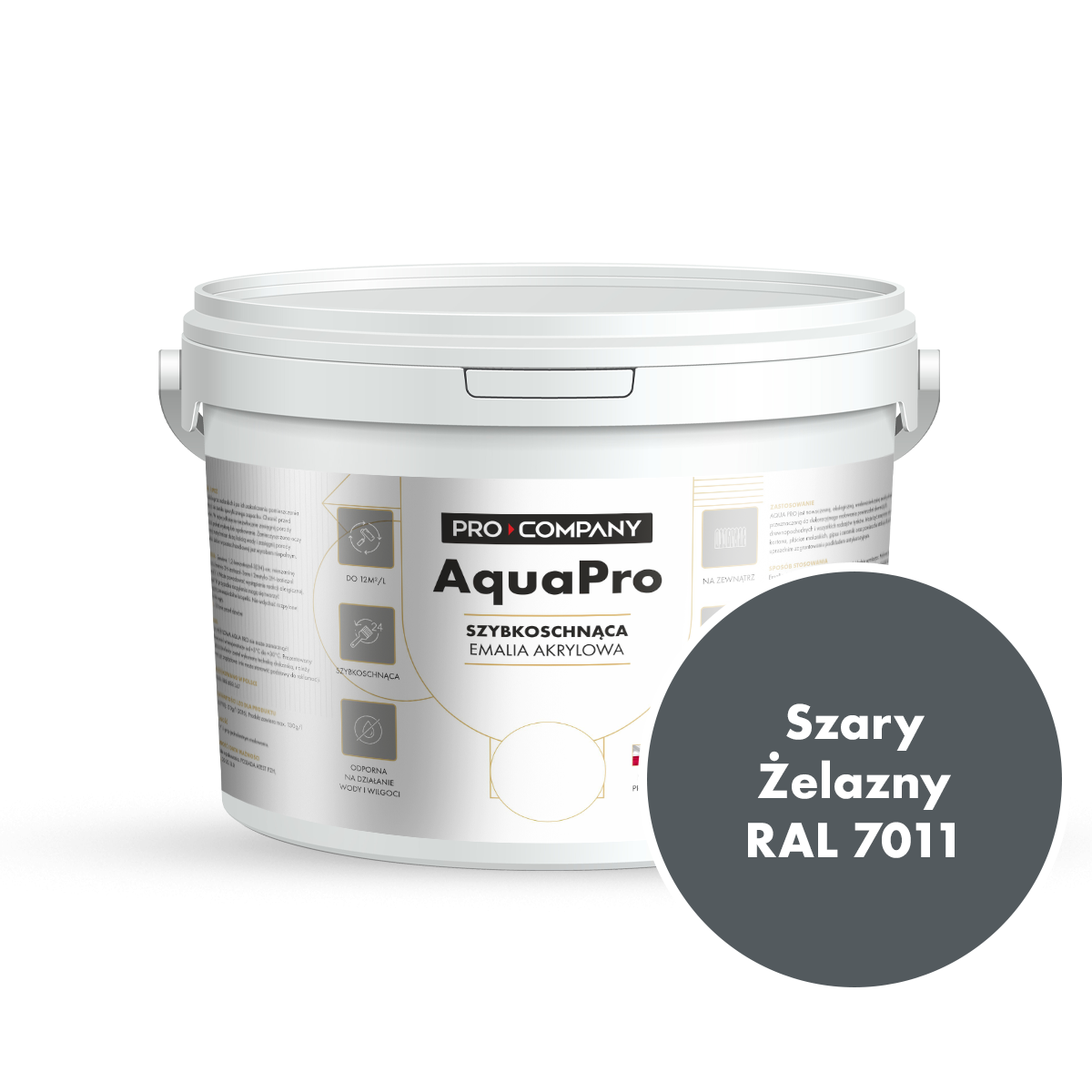 Szybkoschnąca uniwersalna emalia akrylowa Aqua Pro Szary Żelazny RAL 7011 2,7L