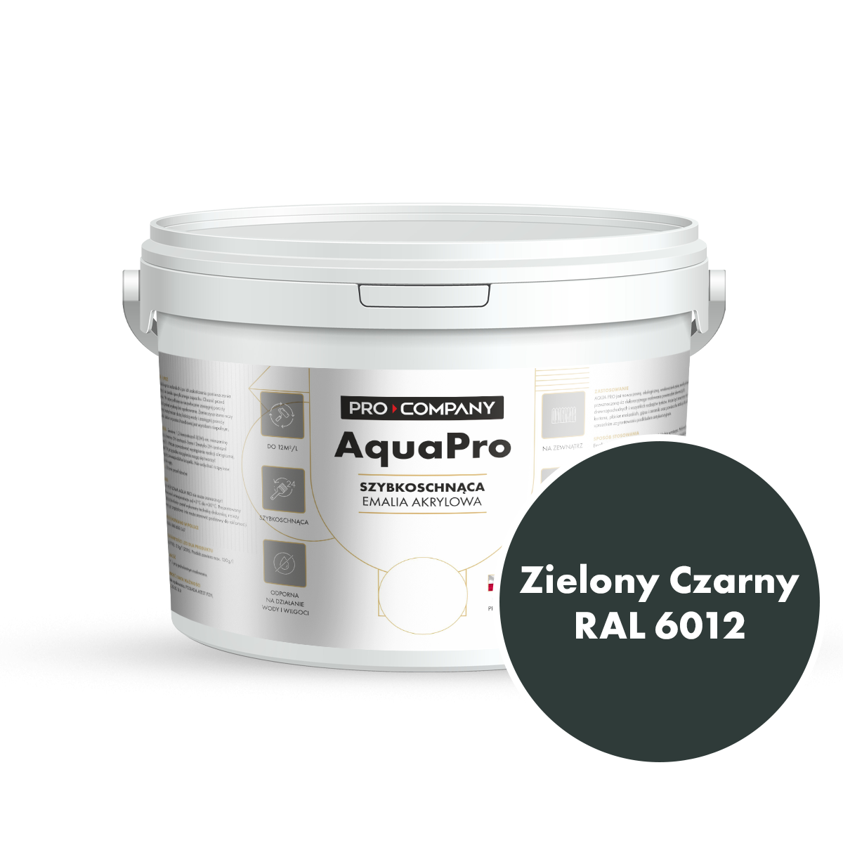 Szybkoschnąca uniwersalna emalia akrylowa Aqua Pro Zielony Czarny RAL 6012 2,7L