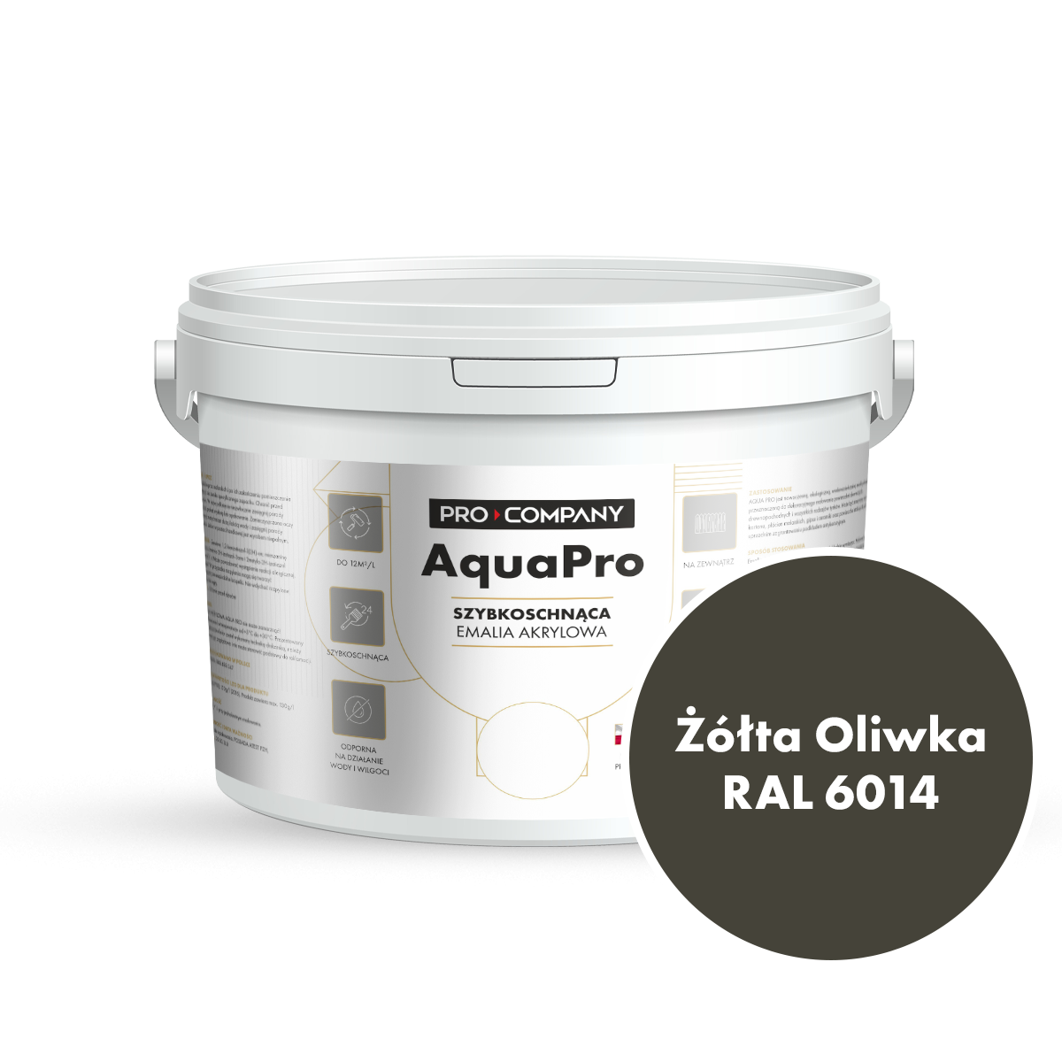 Szybkoschnąca uniwersalna emalia akrylowa Aqua Pro Żółta Oliwka RAL 6014 2,7L