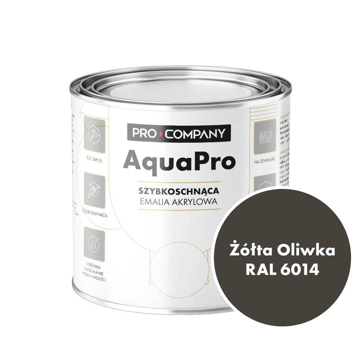 Szybkoschnąca uniwersalna emalia akrylowa Aqua Pro Żółta Oliwka RAL 6014 0,7L