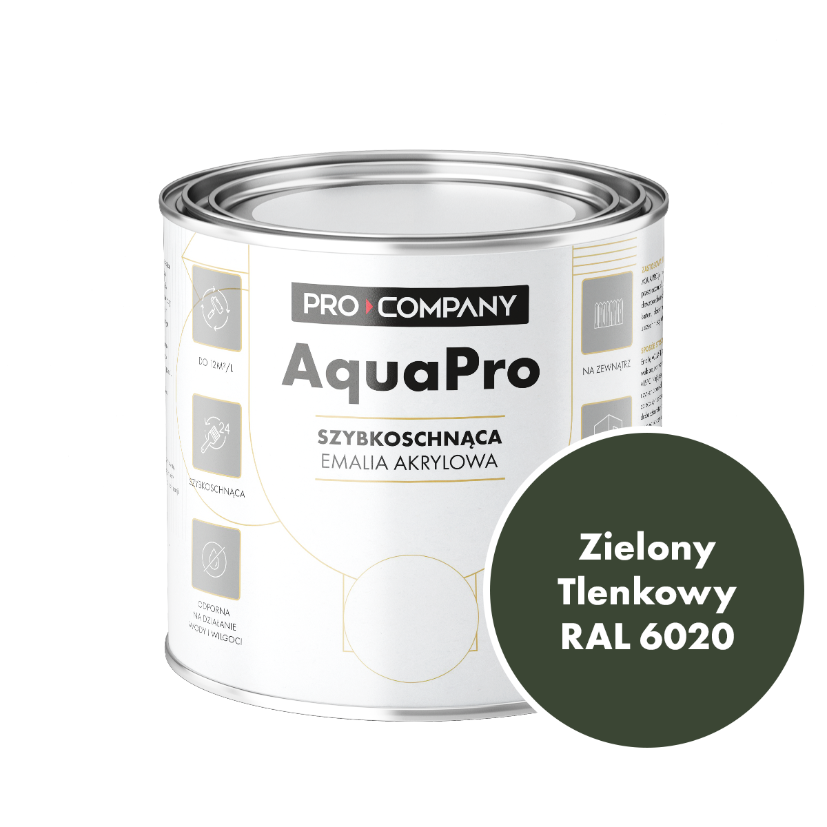 Szybkoschnąca uniwersalna emalia akrylowa Aqua Pro Zielony Tlenkowy RAL 6020 0,7L
