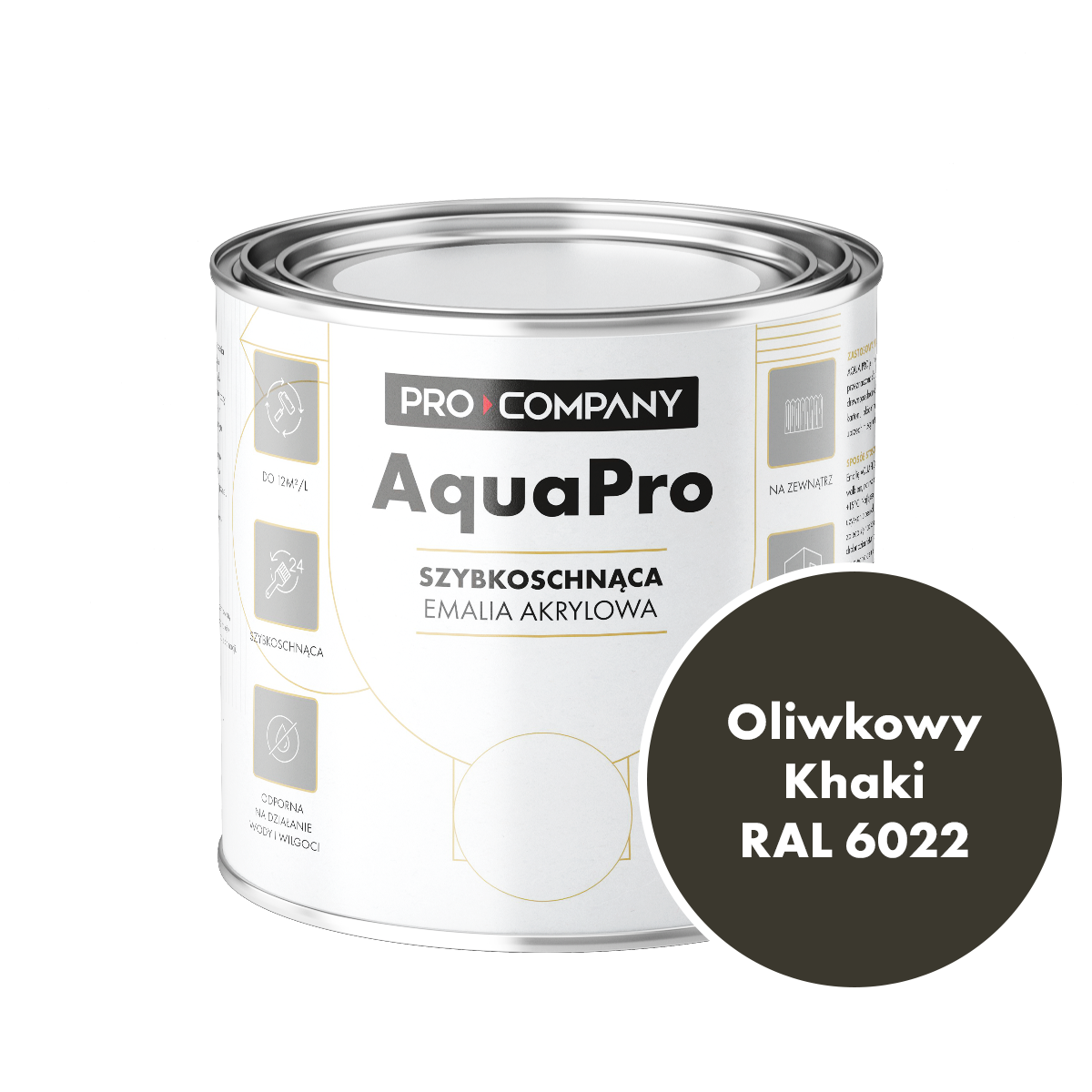 Szybkoschnąca uniwersalna emalia akrylowa Aqua Pro Oliwkowy Khaki RAL 6022 0,7L