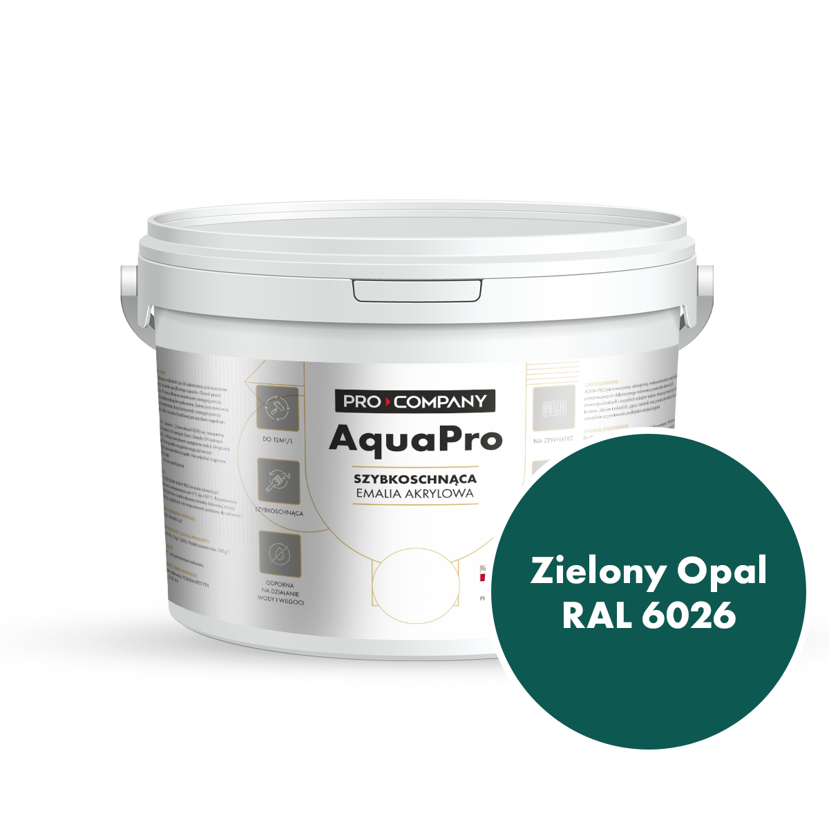 Szybkoschnąca uniwersalna emalia akrylowa Aqua Pro Zielony Opal RAL 6026 2,7L