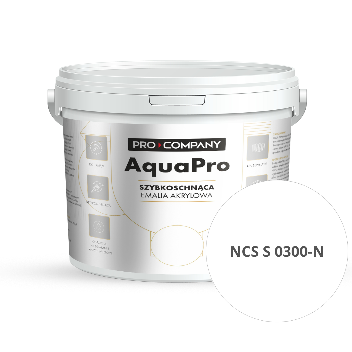Szybkoschnąca uniwersalna emalia akrylowa Aqua Pro Biel Naturalna NCS S 0300-N 5L