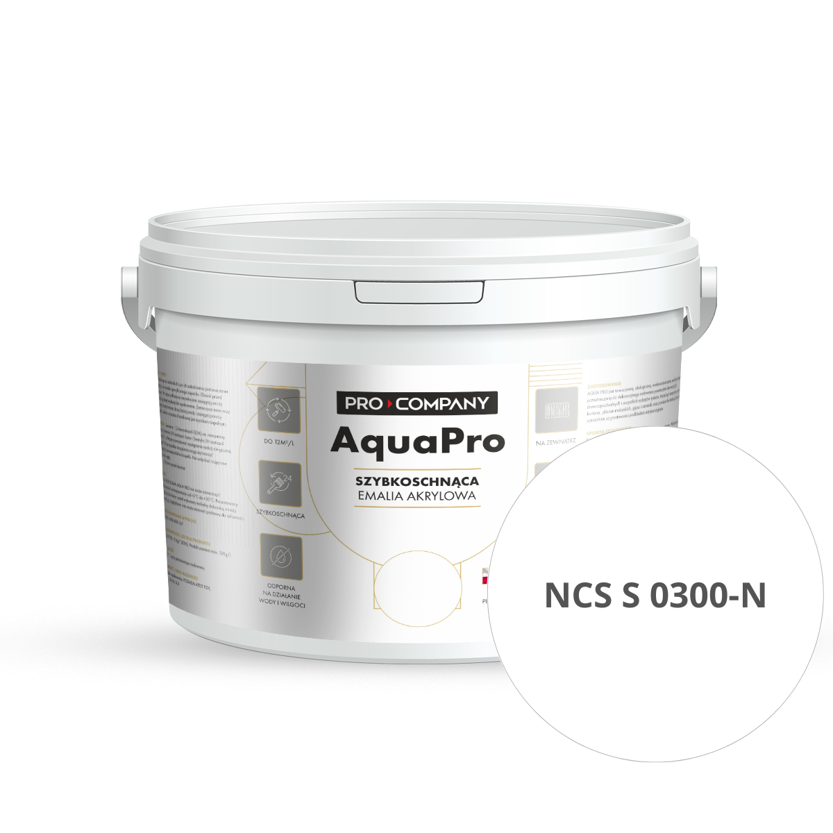 Szybkoschnąca uniwersalna emalia akrylowa Aqua Pro Biel Naturalna NCS S 0300-N 3L