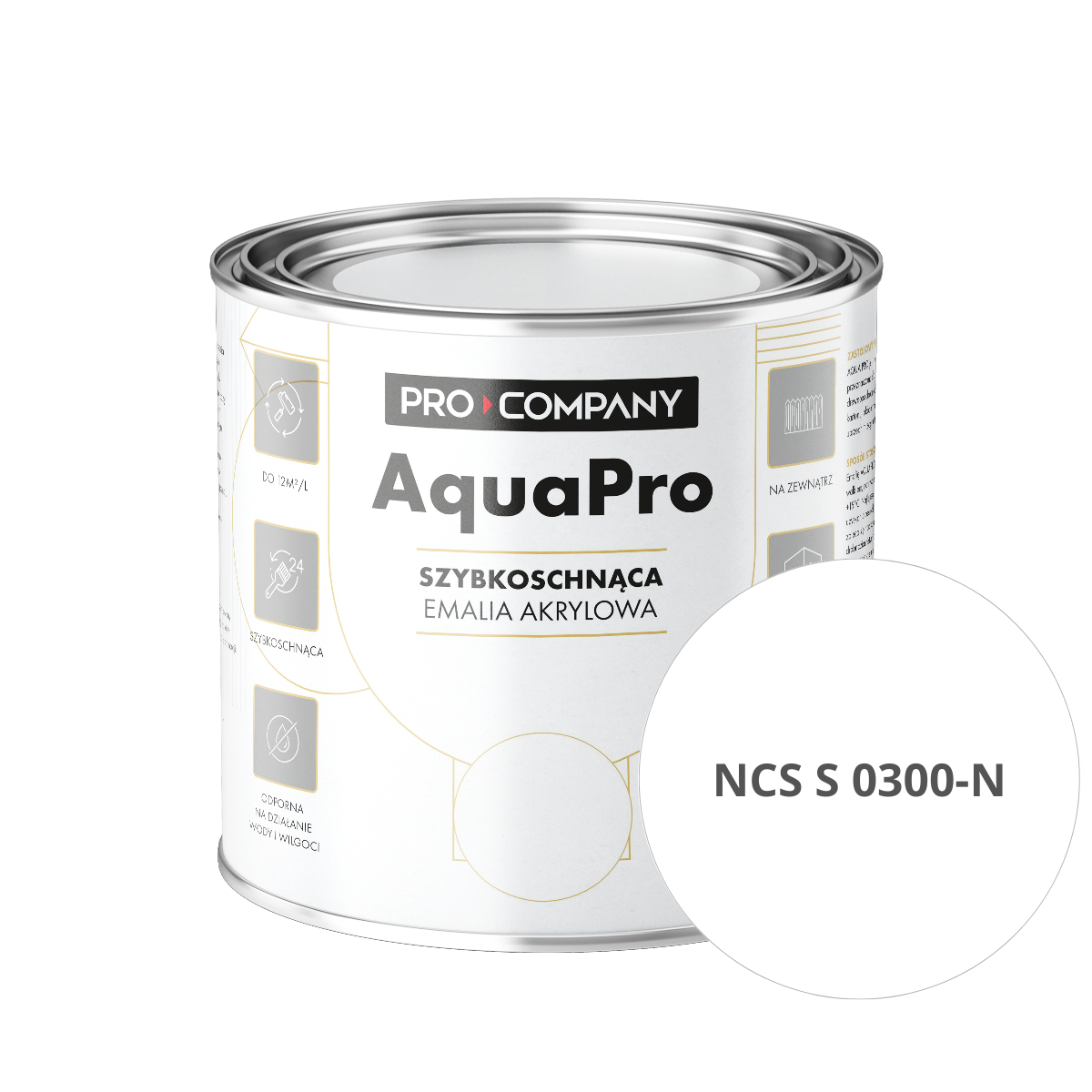 Szybkoschnąca uniwersalna emalia akrylowa Aqua Pro Biel Naturalna NCS S 0300-N 0,8L