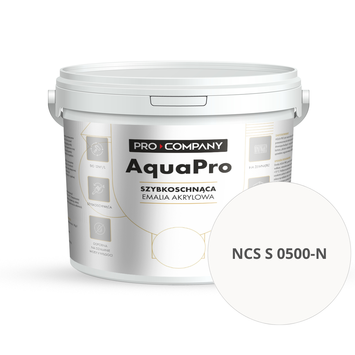 Szybkoschnąca uniwersalna emalia akrylowa Aqua Pro Bardzo Jasny Szary NCS S 0500-N 5L