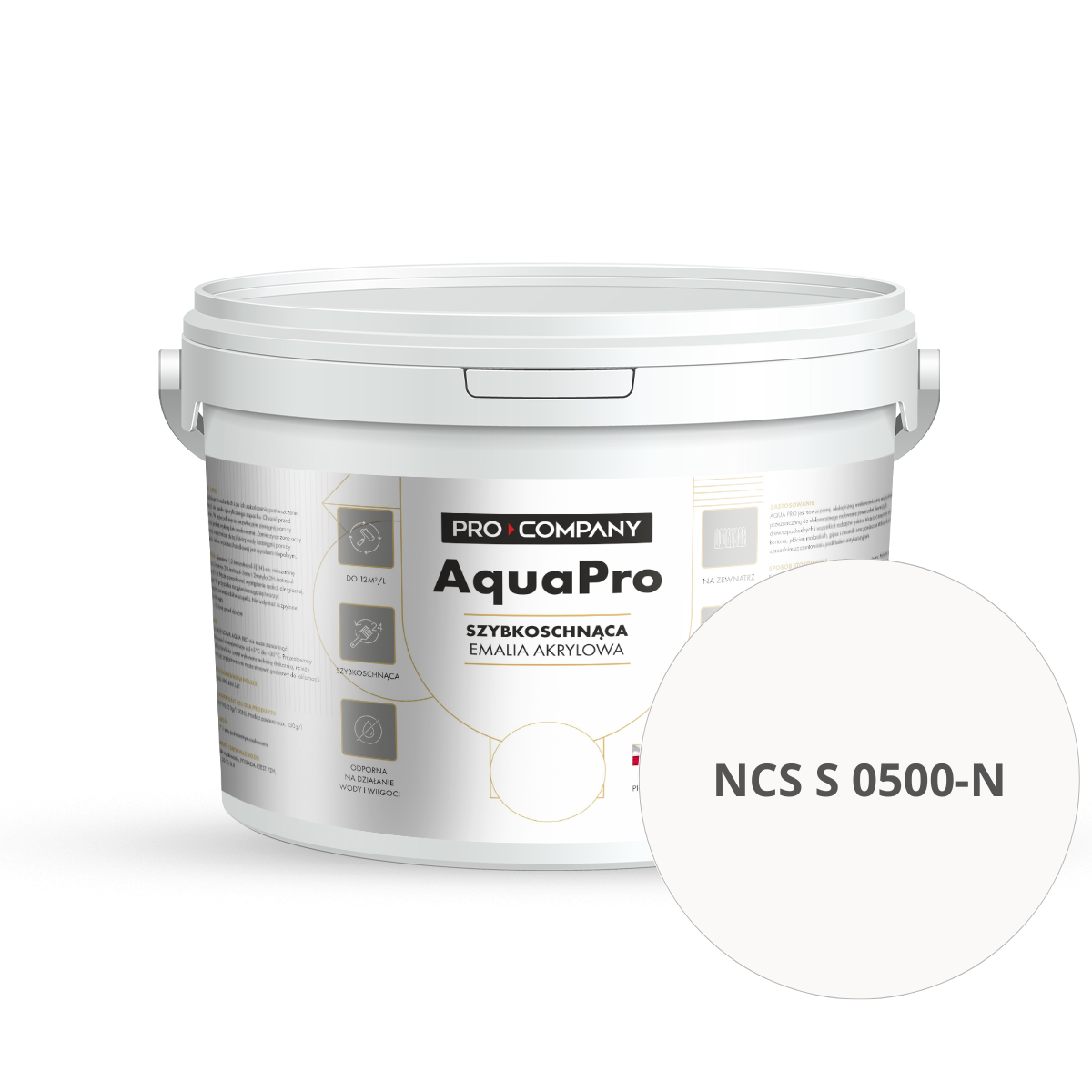 Szybkoschnąca uniwersalna emalia akrylowa Aqua Pro Bardzo Jasny Szary NCS S 0500-N 3L