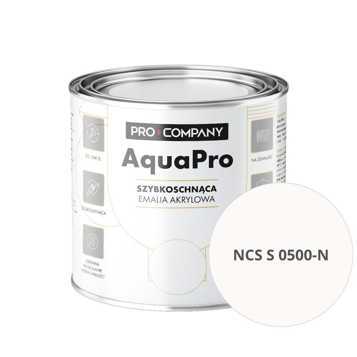 Szybkoschnąca uniwersalna emalia akrylowa Aqua Pro Bardzo Jasny Szary NCS S 0500-N 0,8L