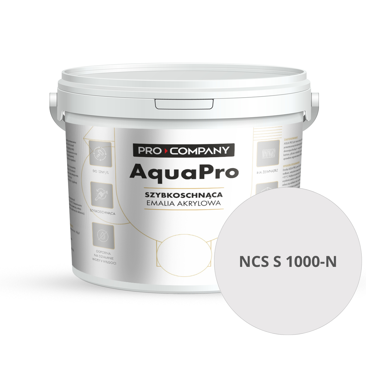 Szybkoschnąca uniwersalna emalia akrylowa Aqua Pro Jasny Szary NCS S 1000-N 10L