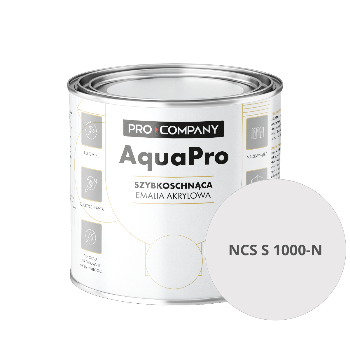 Szybkoschnąca uniwersalna emalia akrylowa Aqua Pro Jasny Szary NCS S 1000-N 0,8L