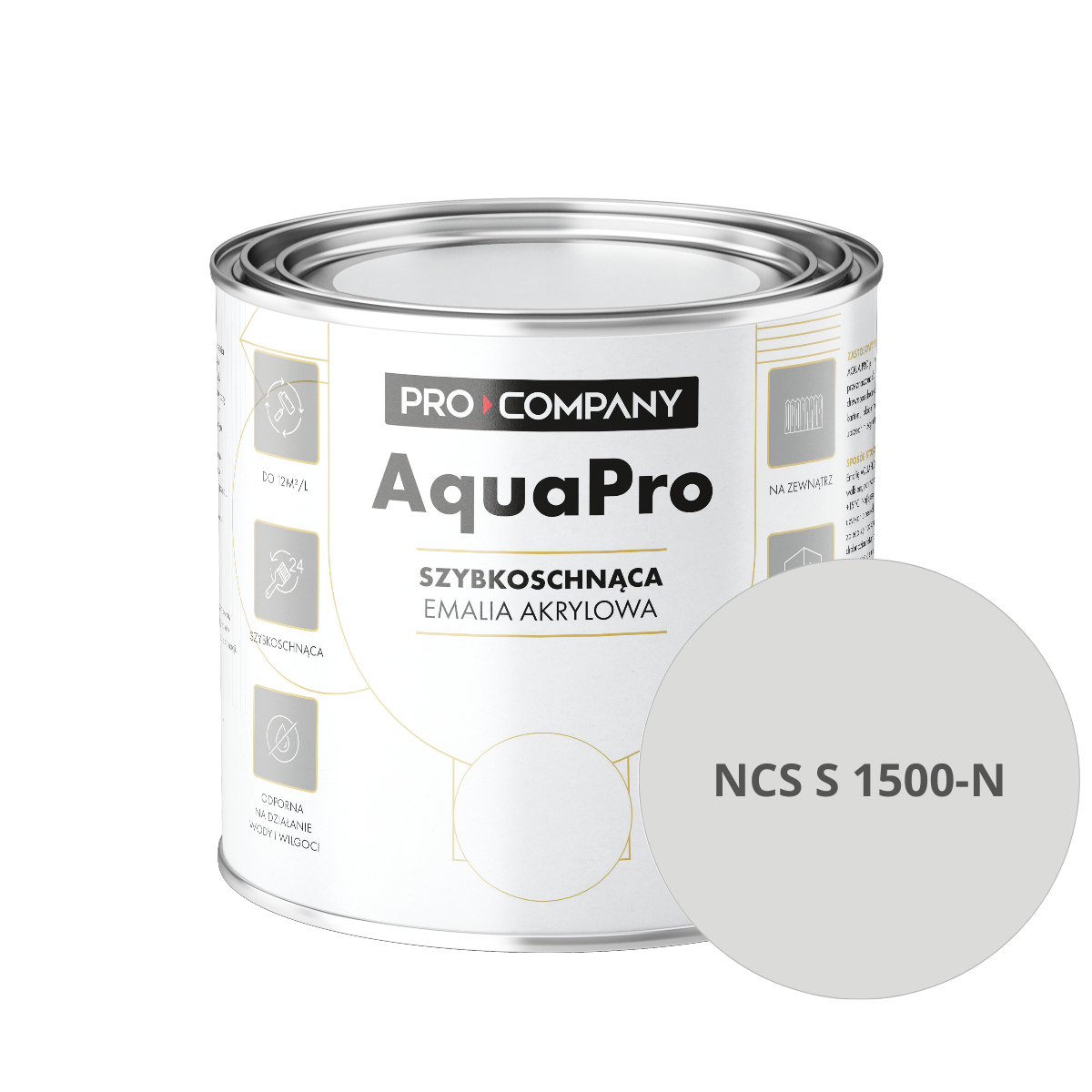 Szybkoschnąca uniwersalna emalia akrylowa Aqua Pro Szary NCS S 1500-N 0,8L
