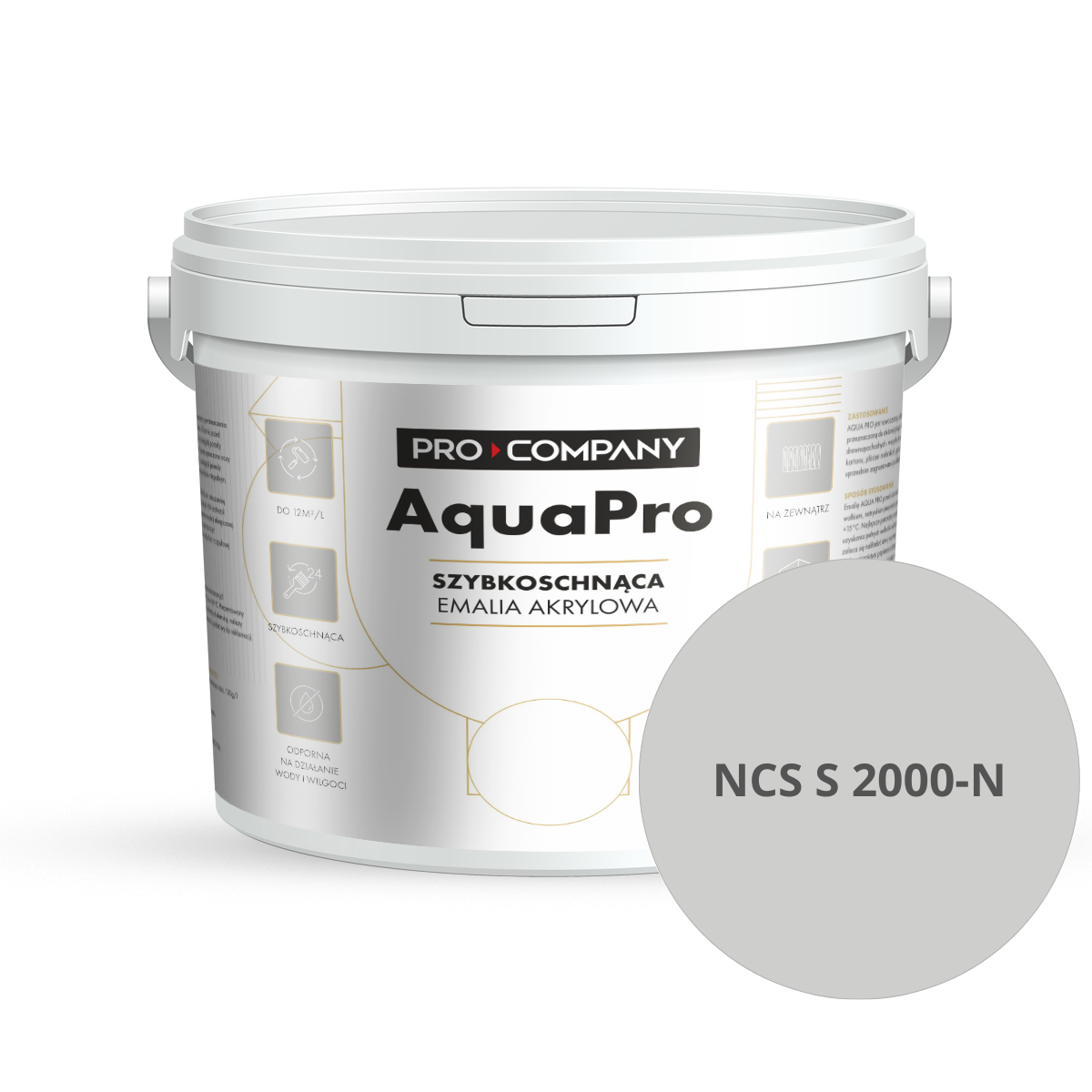 Szybkoschnąca uniwersalna emalia akrylowa Aqua Pro Średni Szary NCS S 2000-N 10L