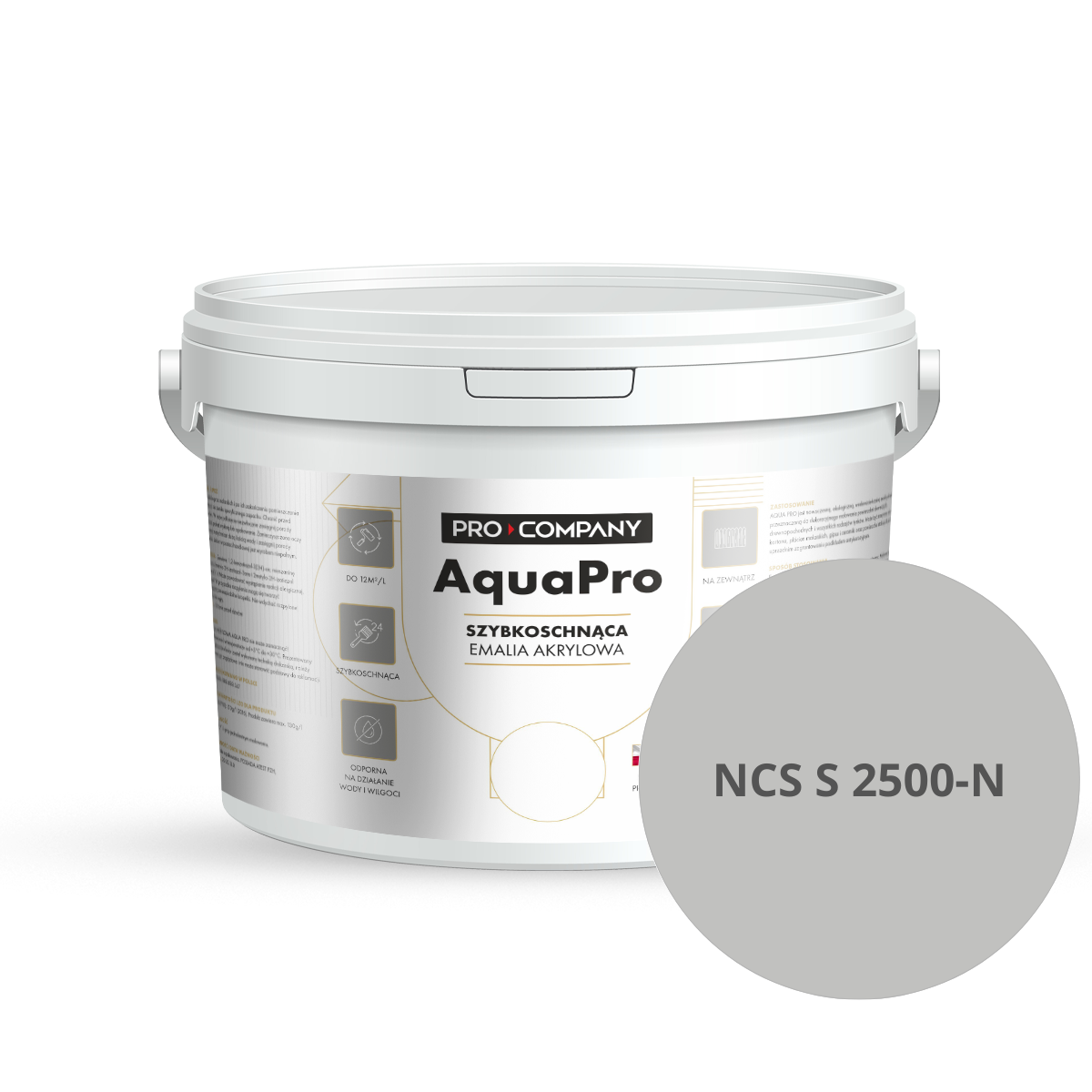 Szybkoschnąca uniwersalna emalia akrylowa Aqua Pro Średnio Ciemny Szary NCS S 2500-N 3L