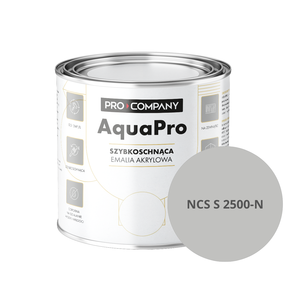 Szybkoschnąca uniwersalna emalia akrylowa Aqua Pro Średnio Ciemny Szary NCS S 2500-N 0,8L