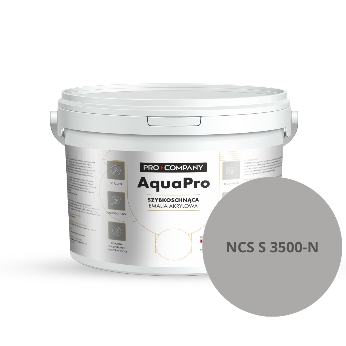 Szybkoschnąca uniwersalna emalia akrylowa Aqua Pro Ciemny Szary NCS S 3500-N 3L