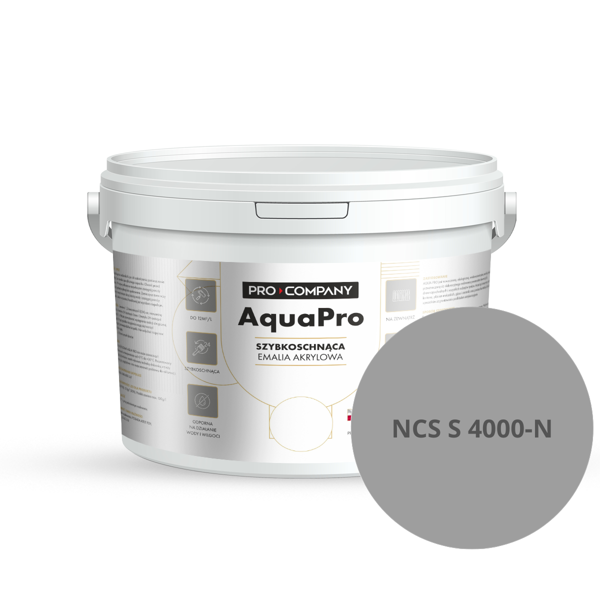 Szybkoschnąca uniwersalna emalia akrylowa Aqua Pro Ciemny Szary NCS S 4000-N 3L
