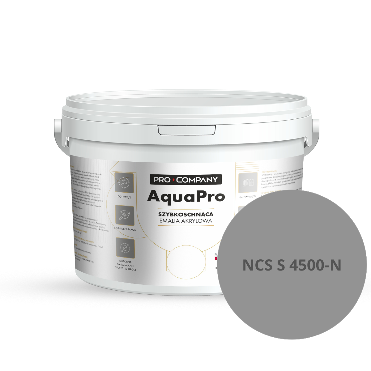 Szybkoschnąca uniwersalna emalia akrylowa Aqua Pro Bardzo Ciemny Szary NCS S 4500-N 3L