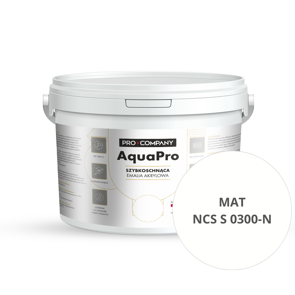 Szybkoschnąca uniwersalna emalia akrylowa Aqua Pro Biel Naturalna MAT NCS S 0300-N 3L