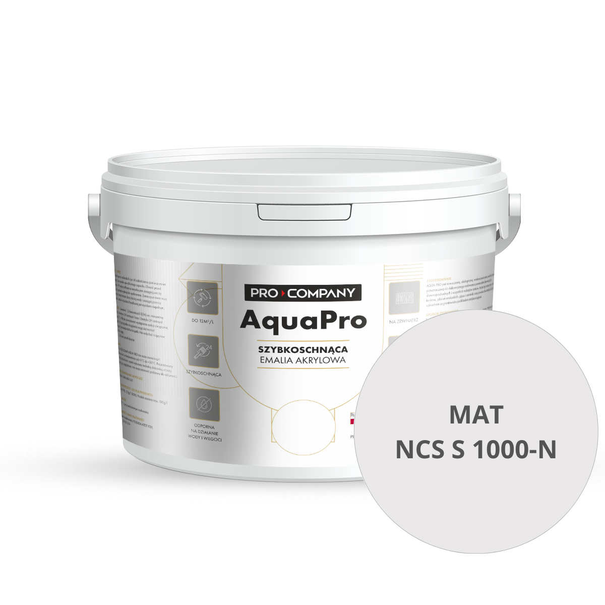 Szybkoschnąca uniwersalna emalia akrylowa Aqua Pro Jasny Szary MAT NCS S 1000-N 3L
