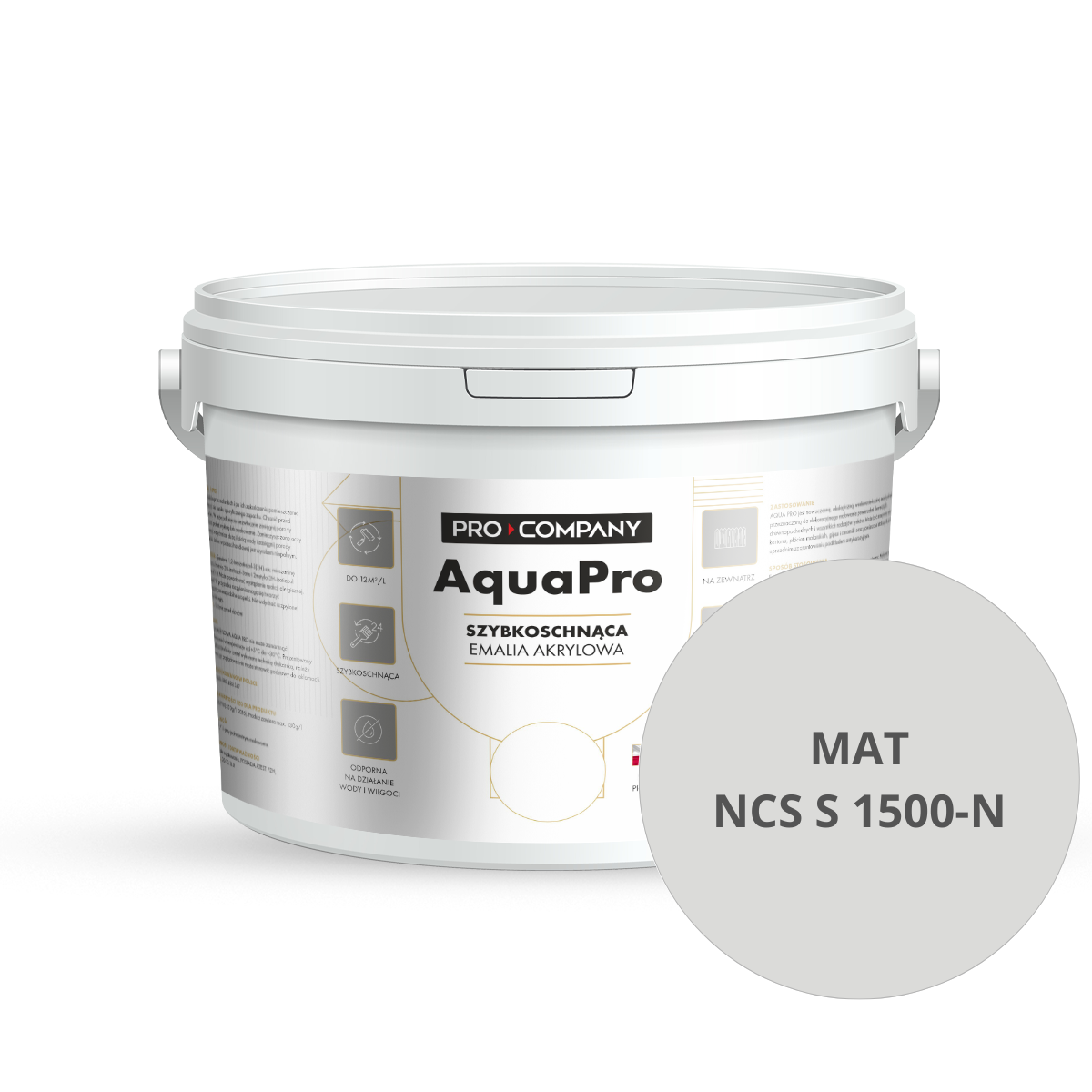 Szybkoschnąca uniwersalna emalia akrylowa Aqua Pro Szary MAT NCS S 1500-N 3L