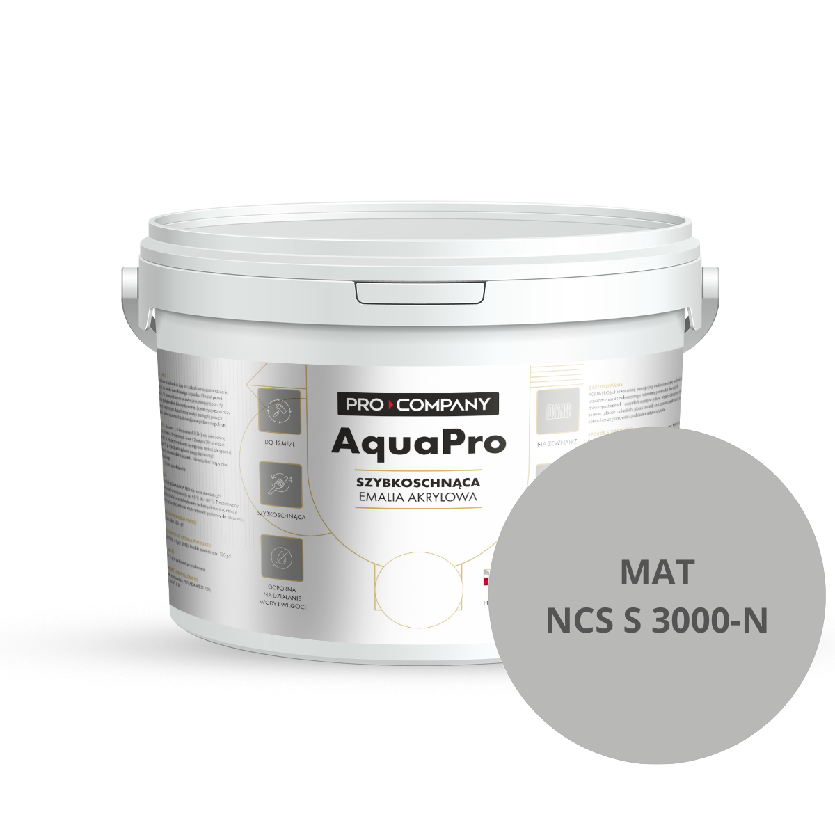 Szybkoschnąca uniwersalna emalia akrylowa Aqua Pro Ciemny Szary MAT NCS S 3000-N 3L