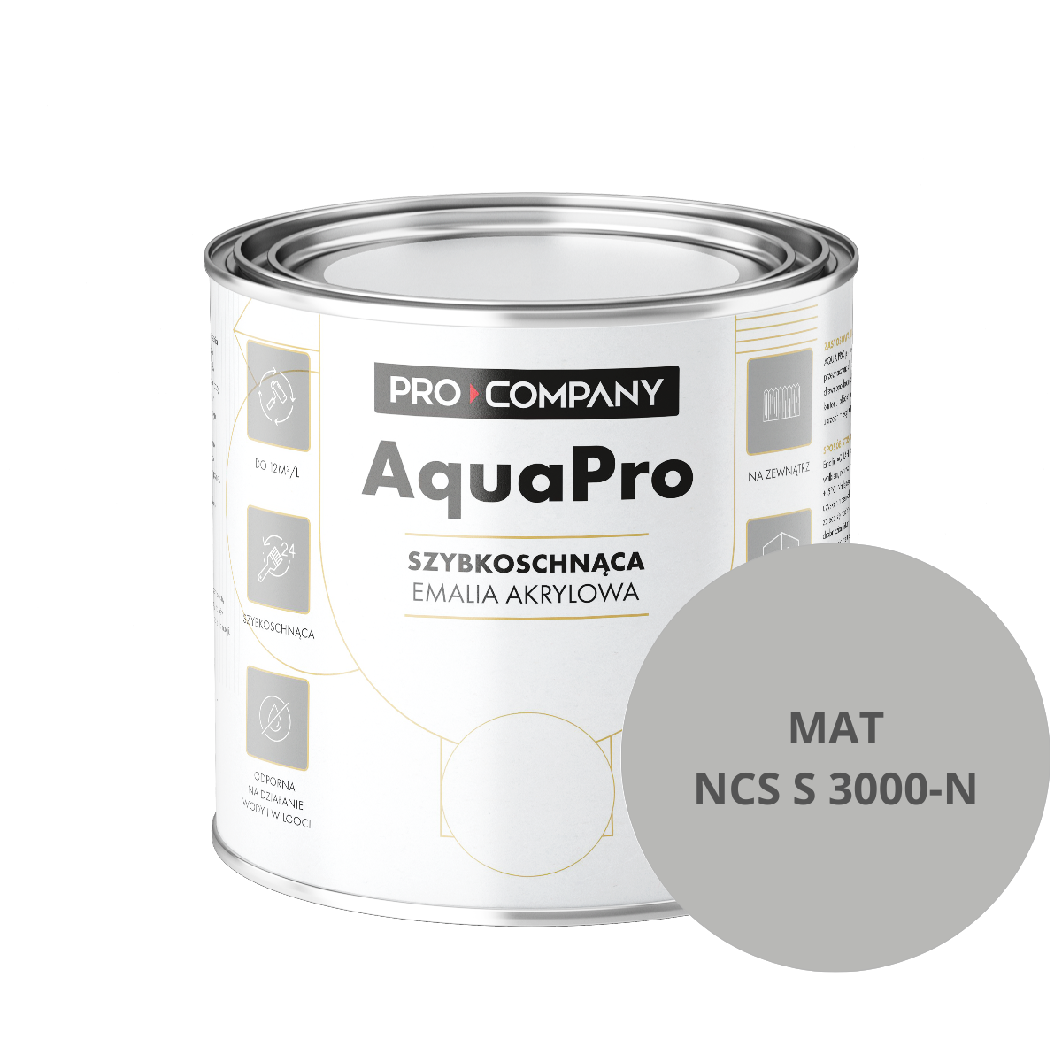 Szybkoschnąca uniwersalna emalia akrylowa Aqua Pro Ciemny Szary MAT NCS S 3000-N 0,8L