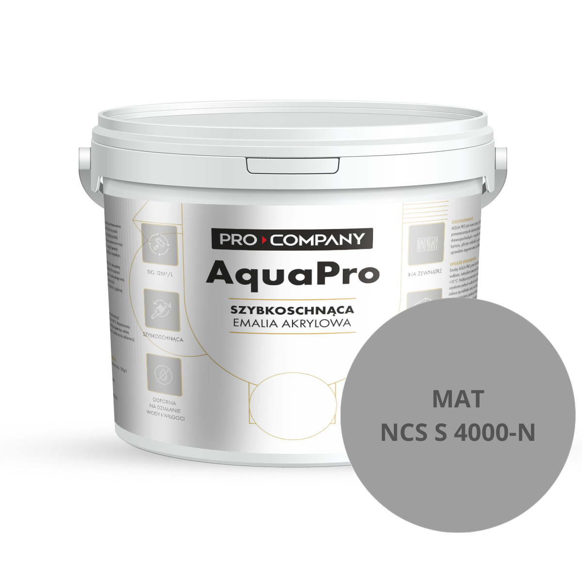 Szybkoschnąca uniwersalna emalia akrylowa Aqua Pro Ciemny Szary MAT NCS S 4000-N 5L
