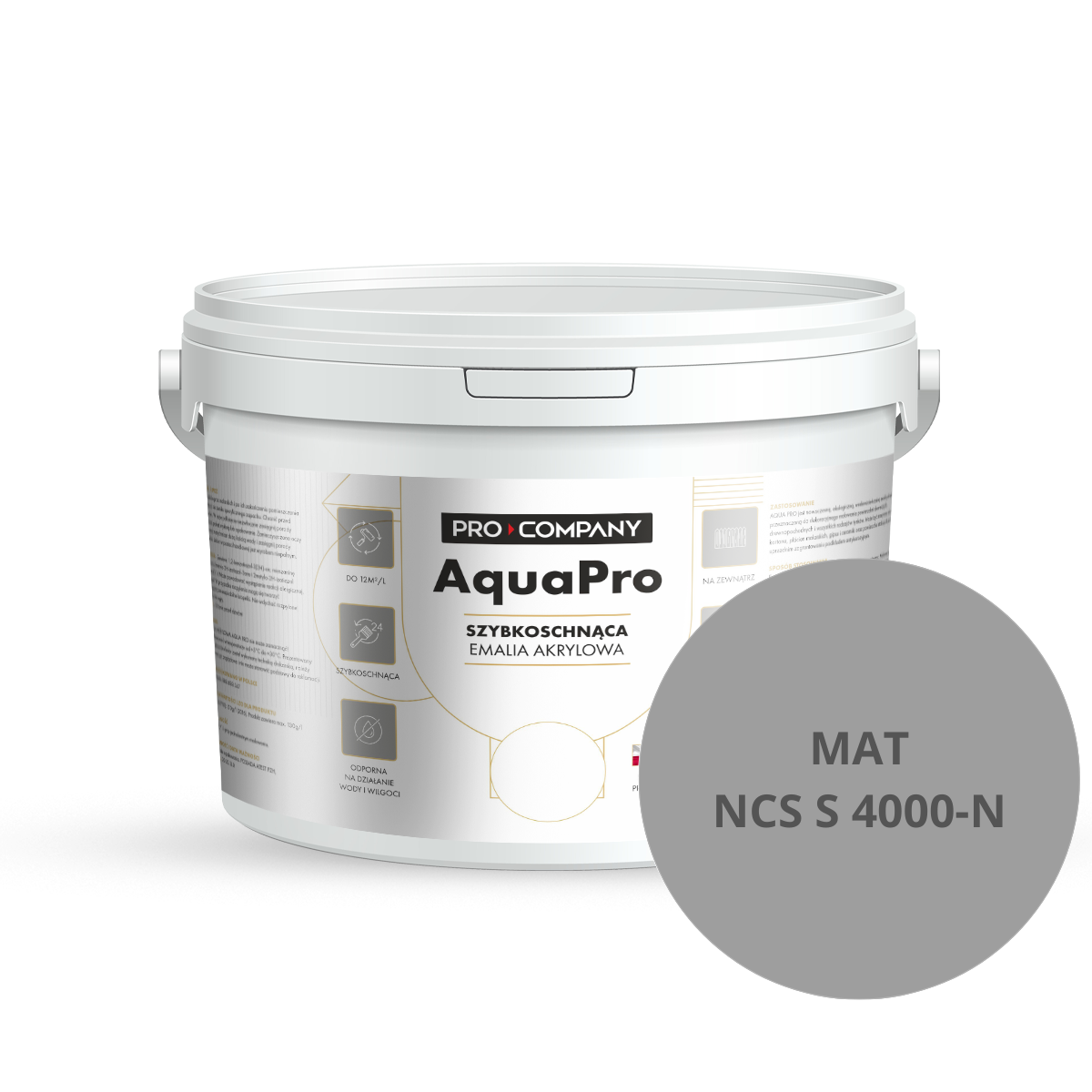 Szybkoschnąca uniwersalna emalia akrylowa Aqua Pro Ciemny Szary MAT NCS S 4000-N 3L
