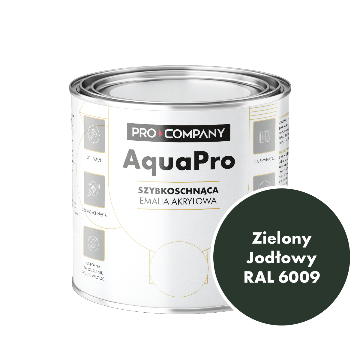 Szybkoschnąca uniwersalna emalia akrylowa Aqua Pro Zielony Jodłowy RAL 6009 0,7L